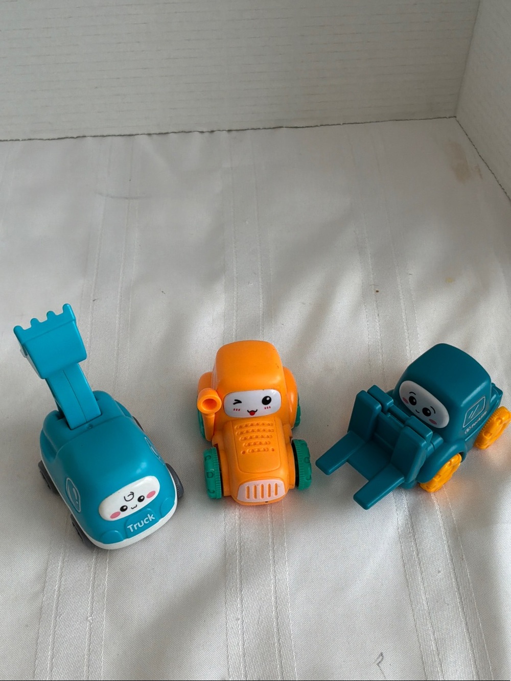 Kids Toy Vehicle Trio - Teal & Orange Construction Trucks great for toddlers